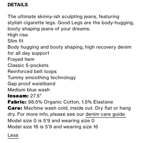 NWT GOOD AMERICAN GOOD WAIST RAW EDGE SKINNY JEAN IN BLUE B655 HI RISE SLIM LEG - Picture 14 of 14